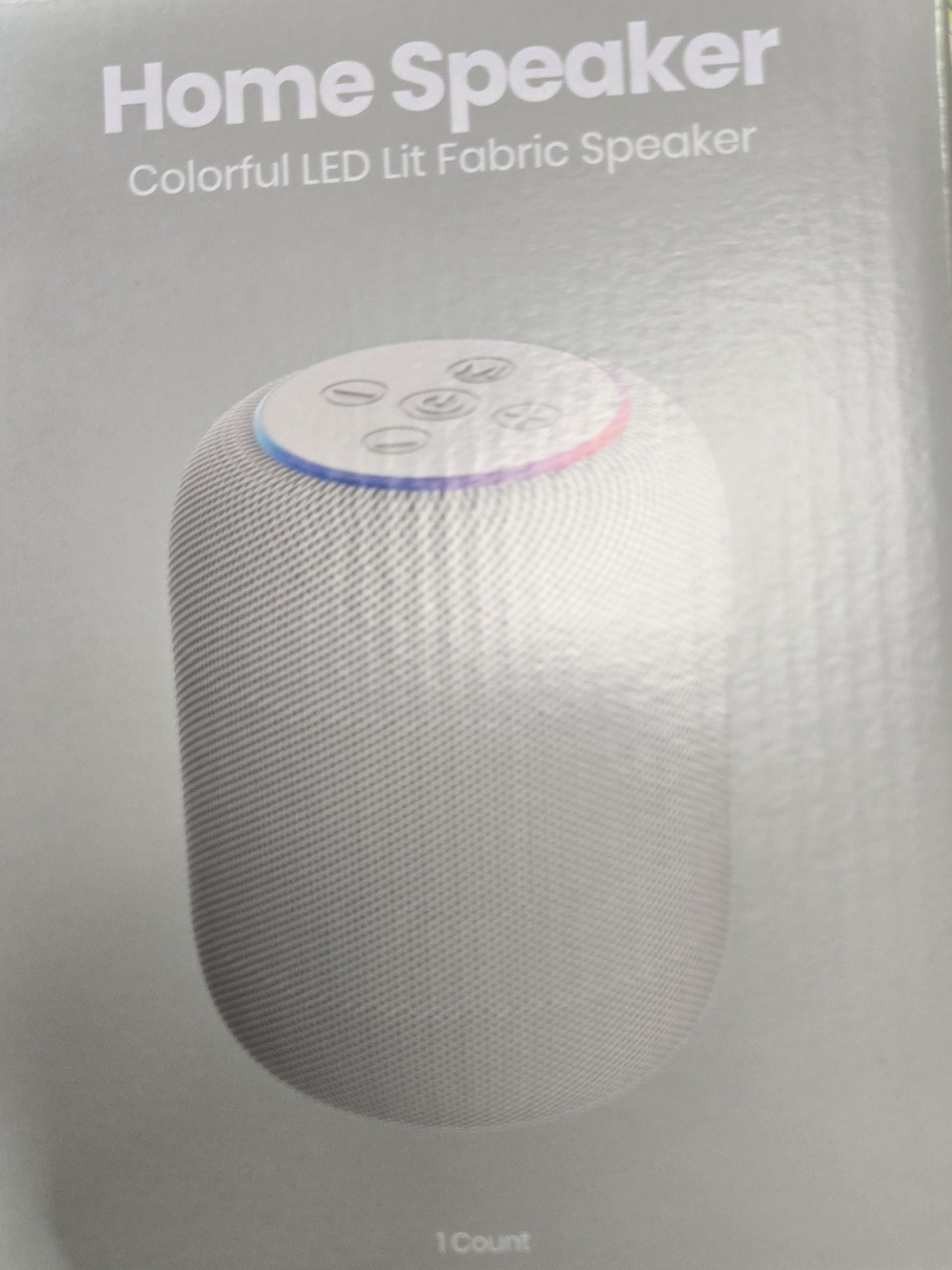 White Fabric Portable Home Speaker with Colorful LED Ring